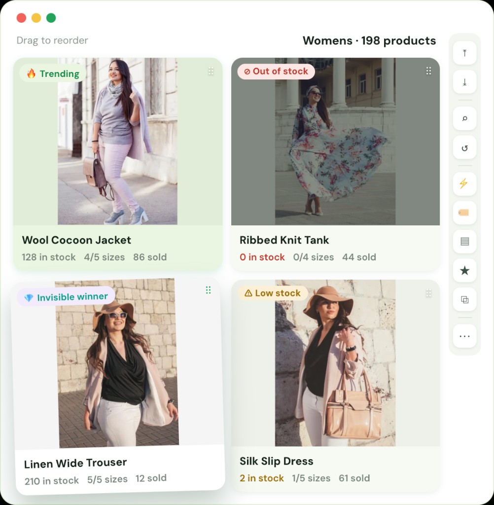 Drag and drop collection merchandiser interface